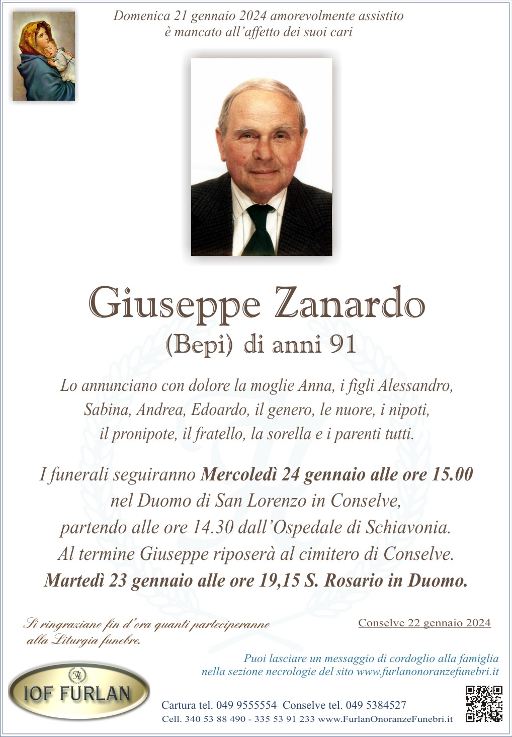 Epigrafe Giuseppe Zanardo