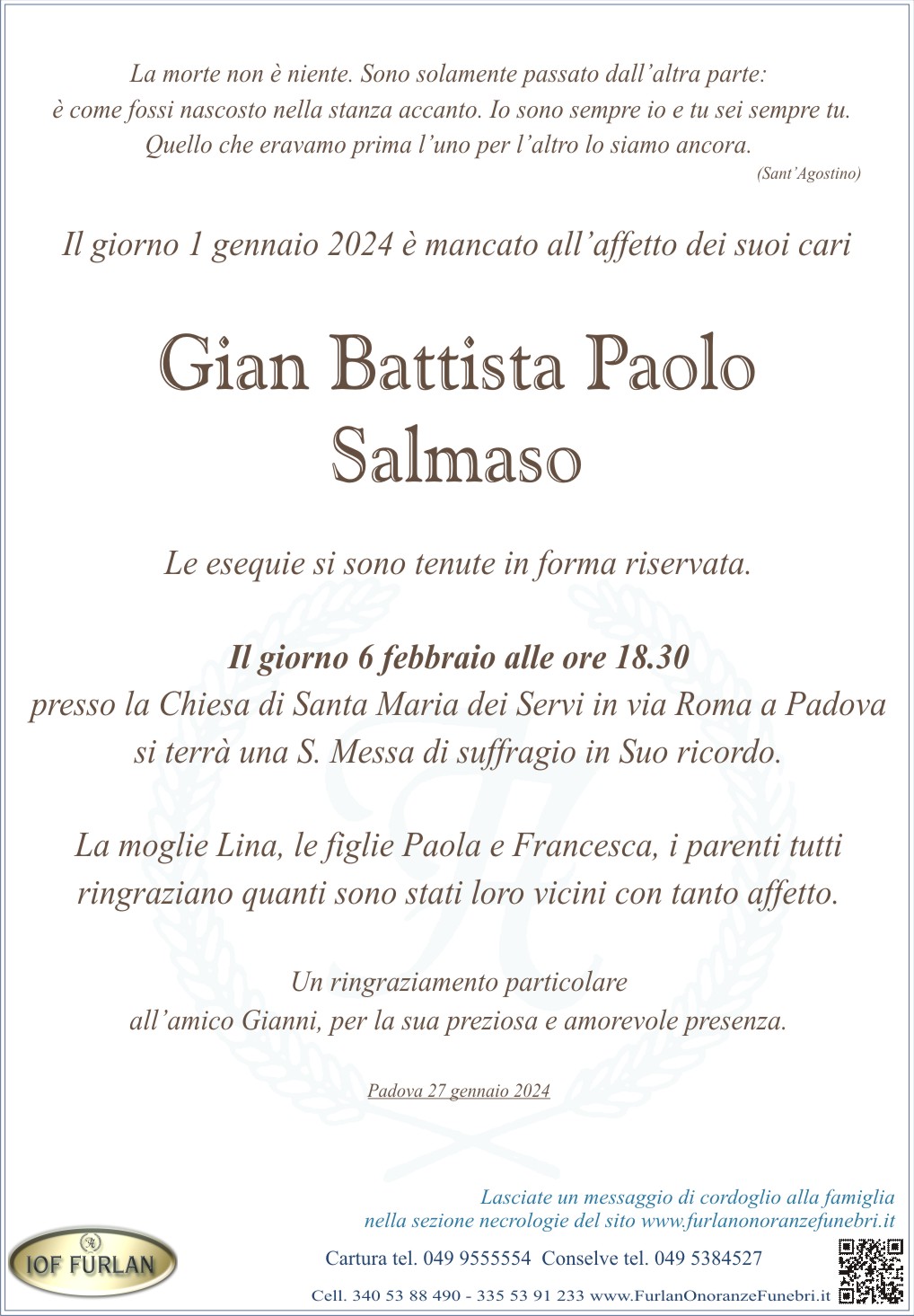 Epigrafe Gian Battista Paolo Salmaso