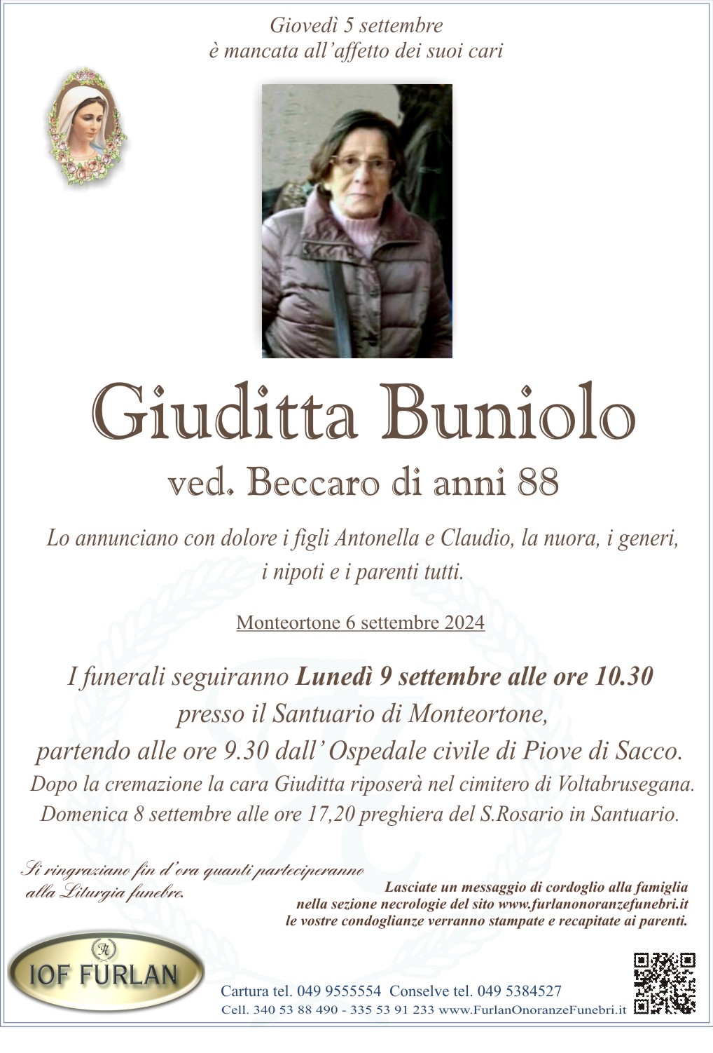 Epigrafe Giuditta Buniolo