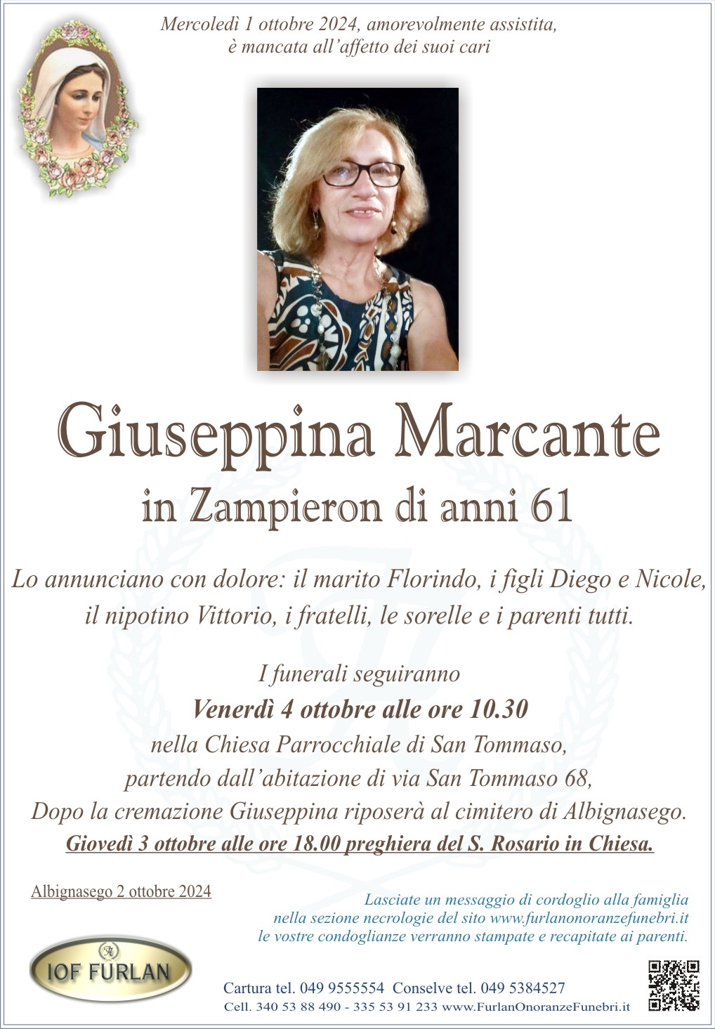 Epigrafe Giuseppina Marcante